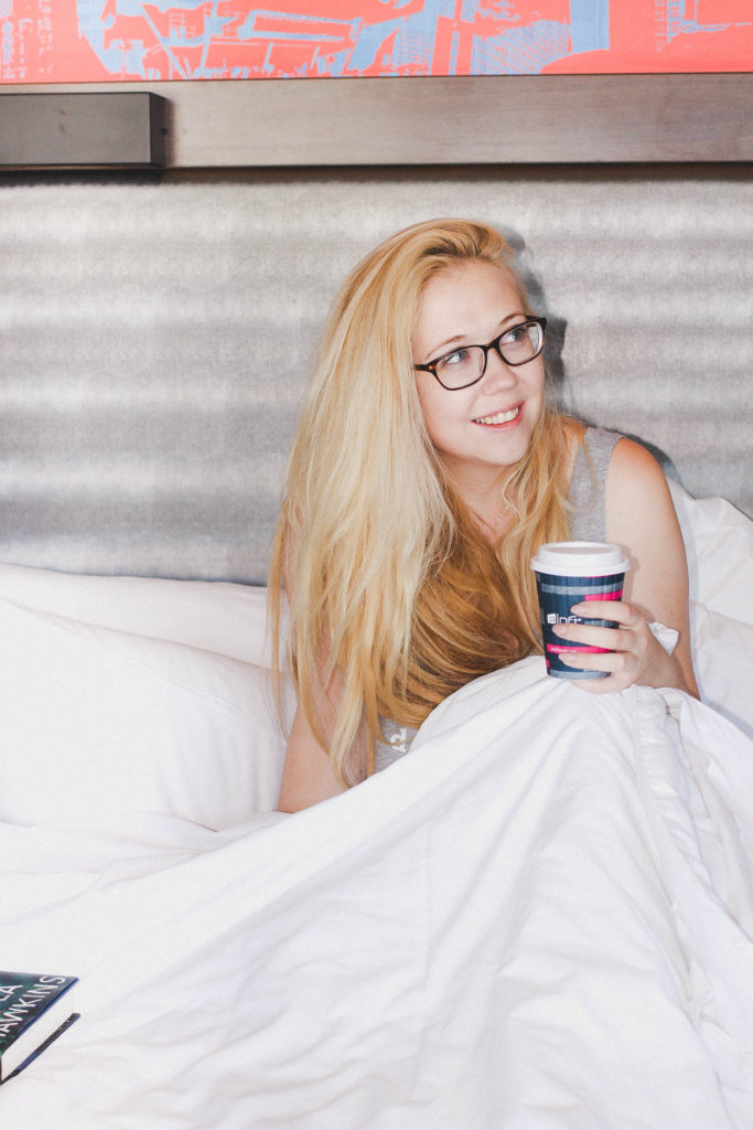 Drinking Coffee In Bed At Aloft Boston Seaport